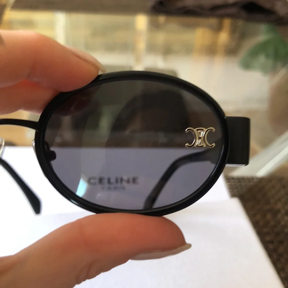 Celine Black Oval Logo Sunglasses with box